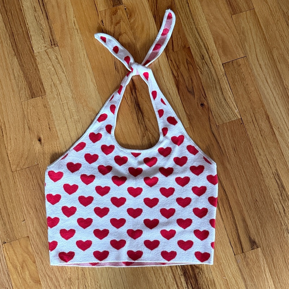 ❤️ Princess Polly Red Heart Knit Halter Top ❤️
